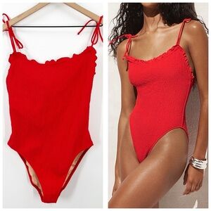 J. Crew Smocked Tie Shoulder One Piece Swimsuit